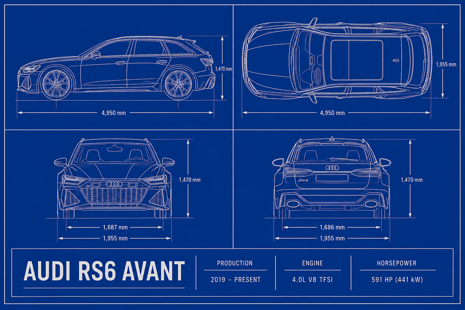 Audi RS6 blueprint poszter