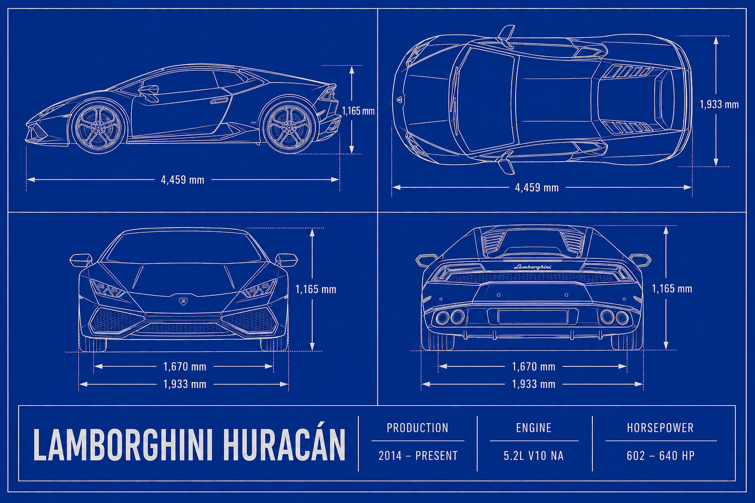 Lamborghini Huracán blueprint poszter