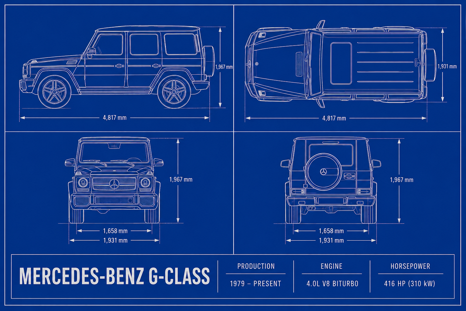 Mercedes Benz G Class blueprint poszter